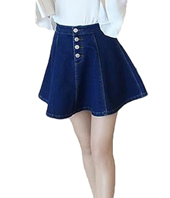 Amazon Shunyi デニムスカートハイウエスト プリーツ スカート ミニ