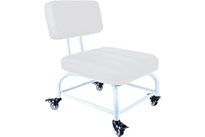 IMMER LIEBEN Rolling Stool and 4 Wheels with Brakes Rolling Chair for Home Office Garage Shop Roller Seat Water-Proof High Density Cushion and Steel White