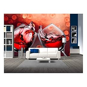 Red Wine Glass Cheers with Wine Splash - Removable Wall Mural | Self-Adhesive Large Wallpaper - 66x96 inches