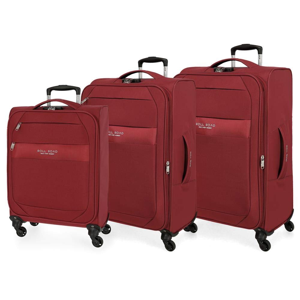 Roll Road Royce Red Luggage Set 55/66/76 cm Soft Polyester Combination lock 196L 4 Wheels Hand Luggage