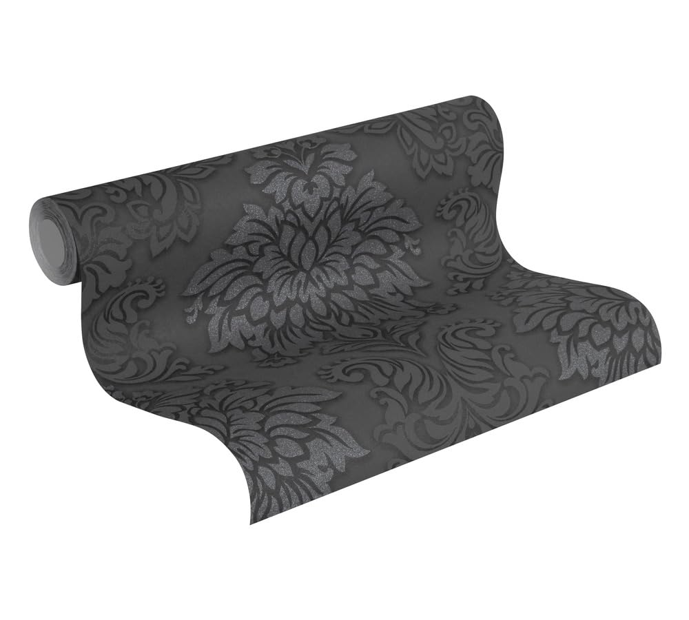 Livingwalls Baroque Wallpaper Metropolitan Stories Non-Woven Lizzy - London 10.05 m x 0.53 m Black Silver Grey Made in Germany 368984 36898-4