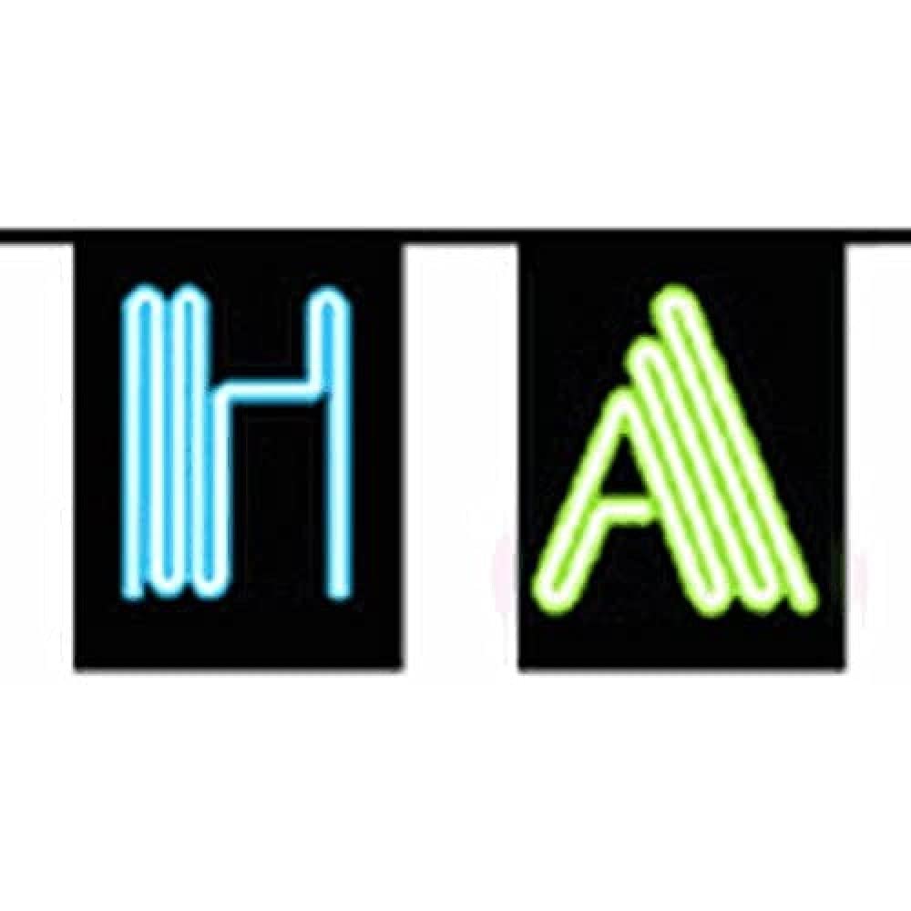 AZ FLAG Happy New Year (Neon) Bunting Flag - 16 Feet Garland with 14 Small New Year party Flags 8'' x 6'', 100% Polyester String Pennant - 5 meters — image 1