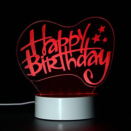 LEDlighting 3D Optical Illusion 7 Colors-Changing Desk Lamp,Intelligent Remote Control,60 '' Long USB Wire, Plug In (Happy Birthday)