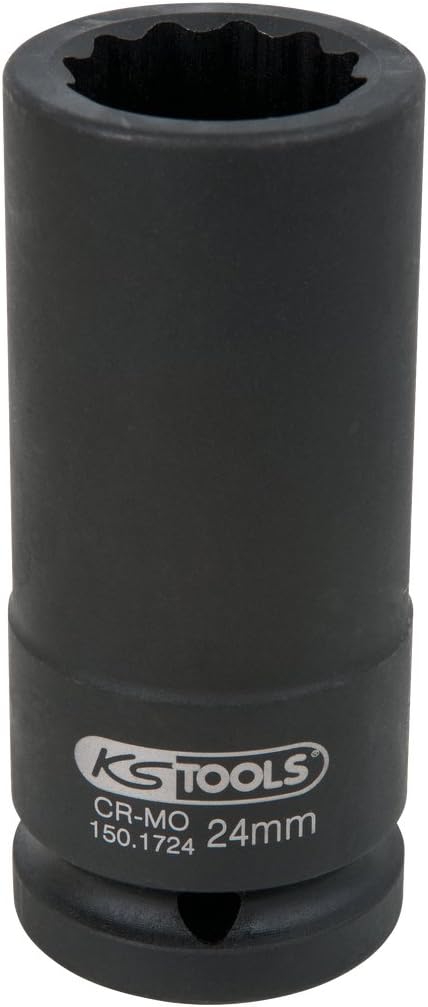 KS Tools 150.1724 3/4 Inch 12-Point Drive Shaft Impact Socket, Long, 24 mm, Colour