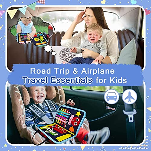 AM ANNA Busy Board Montessori Toy for 1 2 3 4 Year Old Toddlers, Toddler Travel Toys for Plane Car, Quiet Book, Sensory Toys for Toddlers 2 3 4, Montessori Toys for Toddler (Blue)