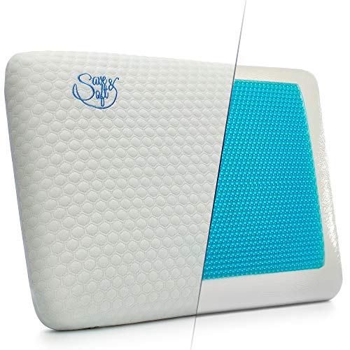Memory Foam Pillow with Cooling Gel - Cold Pillows for Sleeping Prevent Neck Pain + Free Bamboo Washable Cover - for Back Stomach Side Sleepers Men Women Standard