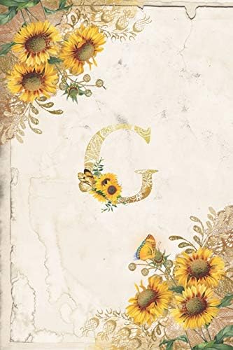 Vintage Sunflower Notebook: Sunflower Journal, Monogram Letter G Blank Lined and Dot Grid Paper with Interior Pages Decorated With More Sunflowers:Small