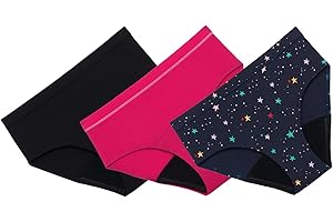 Thinx Teens Period Underwear, Brief-Style for Teens, 12 Regular Tampons Capacity, FSA HSA, 1 Black +1 Hot Pink +1 Lucky Stars