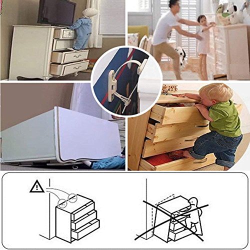 image for Loghot 4 Sets Nylon Anti-Tip Furniture Anchor Straps White Attach Furn