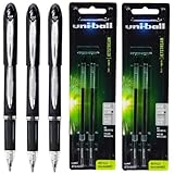Uniball Jetstream Rollerball Pen 33921, 1.0 Bold Point, Black Ink, 3 Pens with 2 Packs of Refills