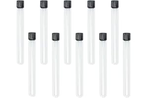 HUAOU 10pcs 16x150mm Glass Test Tubes, 15ml Boro Clear Propagation Tube for Plants, Tube Vials Container with Black Screw Cap, Scientific Experiment Candy Storage Crafts Small Bottle Jars
