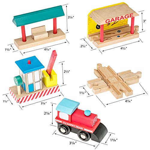 Wooden Train Tracks Accessories Set 100% Compatible with All Major Train Brands - 5 Pieces - By Dragon Drew