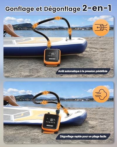 20 PSI Electric Sup Pump, 45W Quick Charge, Rechargeable Paddle Inflator, Double Stage Inflation/Deflation Pump, Auto Shut-off, Type-C & 12V Cable, for Kayak Inflatable Boat