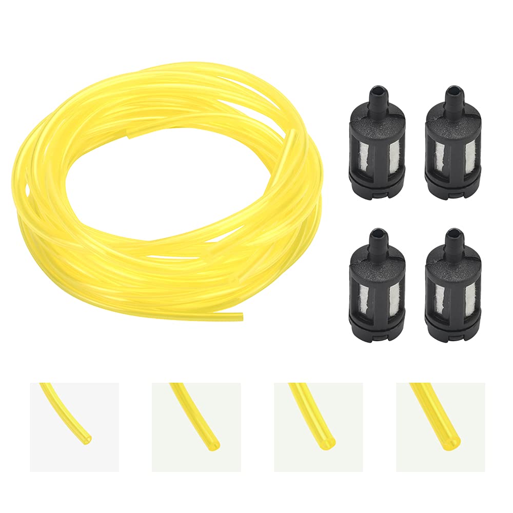 DECARETA 4pcs PVC Petrol Fuel Line Hose Kit, 4 Fuel Filters, 4 Sizes, 4.88m Total Length, Yellow & Black, Small Engine Fuel Line Hose Kit