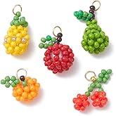 DanLingJewelry 25Pcs Handmade Beaded Fruit Charms 3D Fruit Glass Charms Beaded Cherry Apples Pineapples Pendants for Jewelry Making Necklace Earrings Crafts
