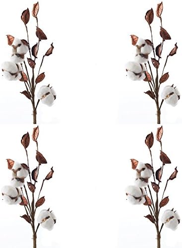 Group of 4 Lifelike Artificial Cotton Plant Embellishing Sprays for Florals, Crafting and Decorating