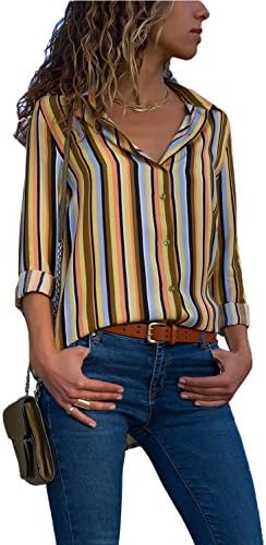 Ecrocoo Women's Casual Long Sleeve Button Detail Loose Fit Chiffion Solid Blouse Tops