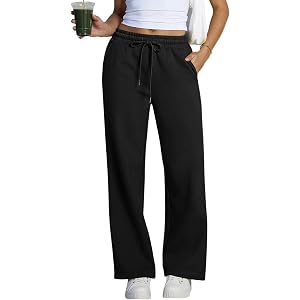 HYYGOCCTV Women High Waisted Sweatpants Baggy Wide Leg Sweat Pants Joggers with Pockets Solid Color Drawstring Pants