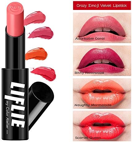 LIFLIE Lipstick Long-lasting Velvet Lipstick Super Lustrous and Moisturizing Crazy Emoji Non Sticky Coral Tinted Lip Balm CV007 - Adorkable Coral - 3g