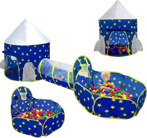 3pcs Kids Play Tent for Boys with Ball Pit, Crawl Tunnel, Princess Tents for Toddlers, Baby Space World Playhouse Toys, Boys Indoor& Outdoor Play House, Perfect Kid’s Gifts.BLUE