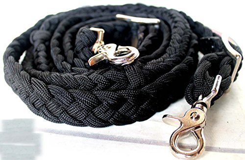 PRORIDER Roping Knotted Horse Tack Western Barrel Reins Rein Nylon Braided Black 60708 - Thumbnail 3