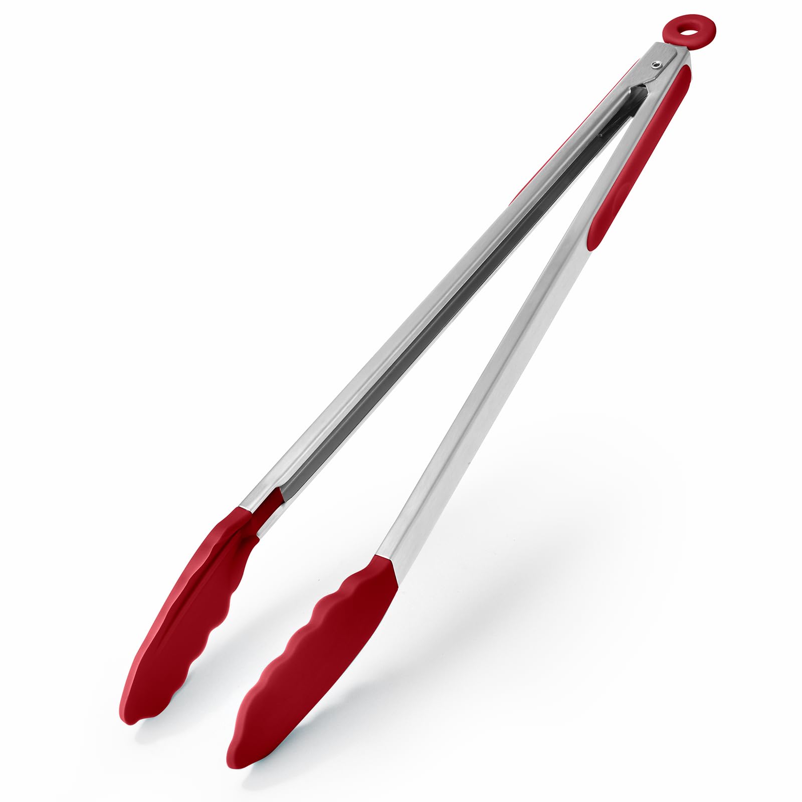 U-Taste 40cm Red Silicone Cooking Tongs: 250℃ Heat Resistant, Long-Handled, Stainless Steel & Silicone, Non-Stick, Locking Mechanism