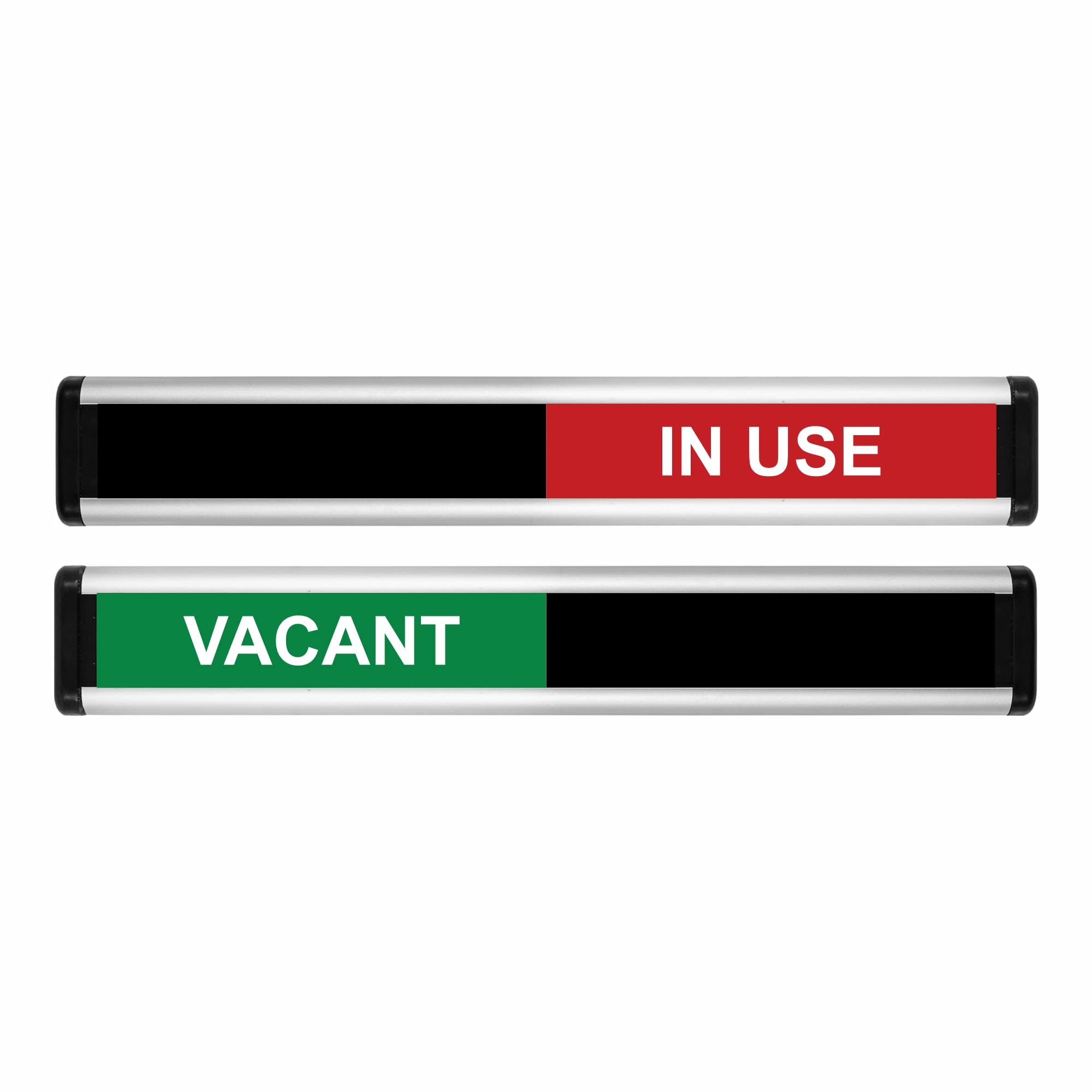 ViroDisplay® Vacant/In Use Sliding Door Sign – Green/Red Edition – 214 x 40mm – Anodised Silver Profile with Black End Caps – Self-Adhesive Fixing