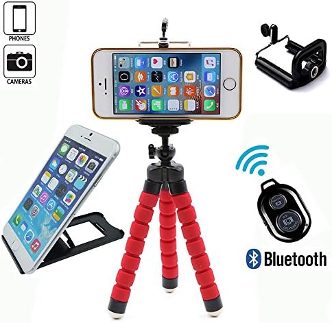 iPhone Tripod-Portable and Adjustable Phone Tripod for iPhone, Cellphone,Cameras with Cellphone Holder Clip and Remote Shutter + Cellphone Tablet Stands Holder -Mini/Red