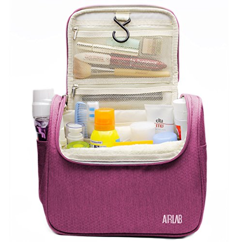 Toiletry Bag for Women, Airlab Hanging Large Travel Makeup bag/Cosmetic Bag with Handle and Hook, Travel Organizer for Men and Women,Pink 2 Toiletry Bag for Women, Airlab Hanging Large Travel Makeup bag/Cosmetic Bag with Handle and Hook, Travel Organizer for Men and Women,Pink