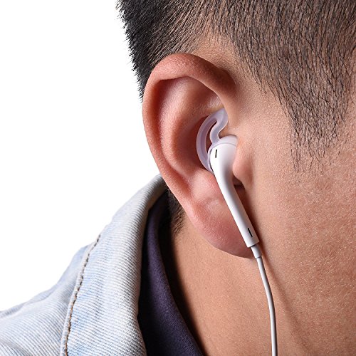 Josi Minea x3 Pairs [ Apple EarPods ] Anti-Slip Earbud Cover with Earhooks - Soft Silicone Tips with Ear Hook Attachments for Apple EarPod Earphones iPhone Headphones [ 3 Pairs - White ]
