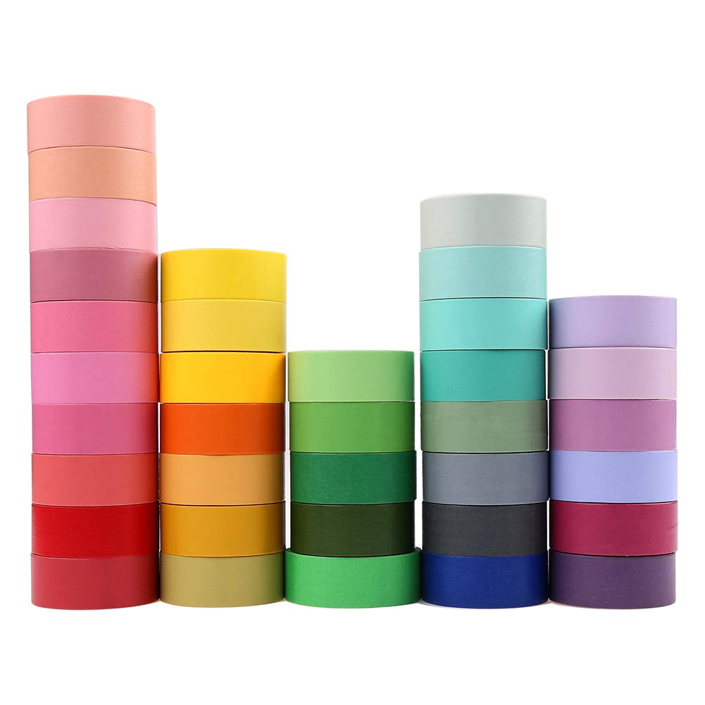 36 Roll Washi Tapes, Washi Masking Tapes Rainbow Color for DIY Journal Planners Scrapbooking Adhesive School Party Supplies