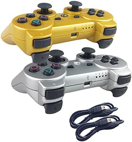 Deloke Wireless Bluetooth Controller For PS3 Double Shock - Bundled with USB charge cord (Gold and Silver)