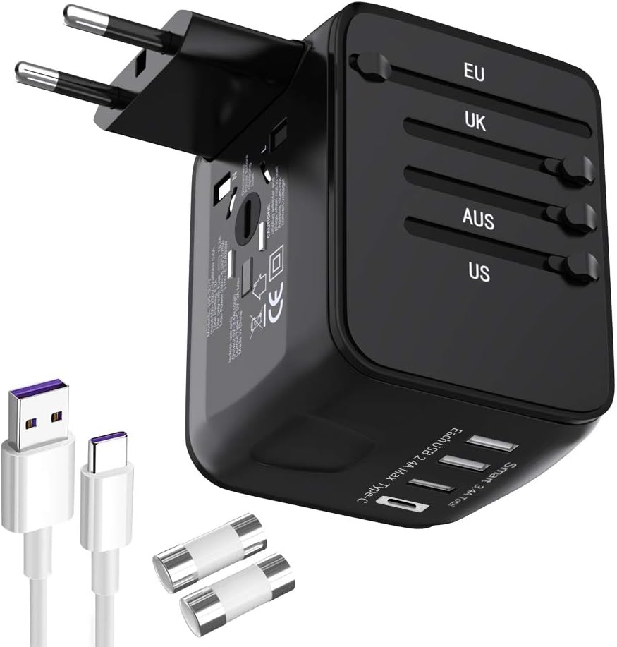 Oversea Universal Travel Adapter Charger Power Converter Socket with 4 USB Type C Charging Ports US,UK,EU,AU (3 USB+1TYPE C)