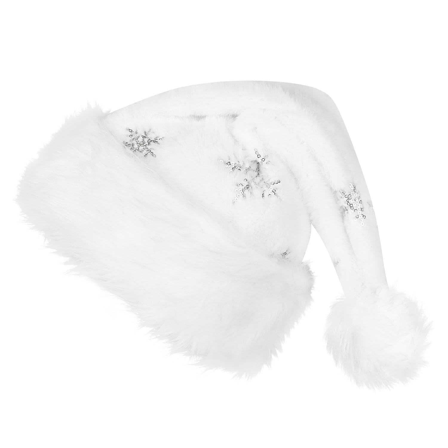ZALAON White Christmas Hat, White Plush Santa Hat with Snowflake for Kids Adults Cosplay Fancy Dress Xmas Parties