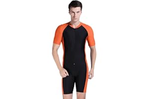 BIKMAN Sun Protection Swimsuit for Men Short Sleeve Rash Guard One-Piece Swim Surfing Suit