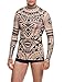Coofandy Men’s Tattoo multi-coloured tribal inspired print long sleeve shirt Blue Medium