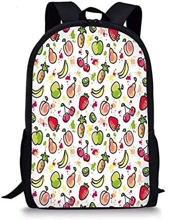 School Bags Fruits,Watercolor Pear Cherries Kiwi Apple Brushstroke Splashes Cute Kids Kitchen Decorative,Peach Lime Green Red for Boys&Girls Mens Sport Daypack