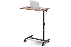 Home Zone Living Overbed Bedside Table with Wheels, Height Adjustable for Laptop, Reading, and Eating