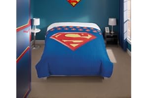 FOHOG Superhero Bedding Set with Beach Towel, Fleece Blanket, Bedspread Set, and Curtain Set for Kids - Marvel, DC Comics, Justice League, and Avengers Theme (Twin Blue Bedspread Set)