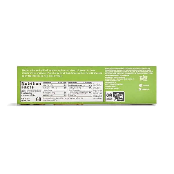 365 BY WHOLE FOODS MARKET, ORGANIC GARLIC AND HERB WATER CRACKERS, 4.4 OUNCE