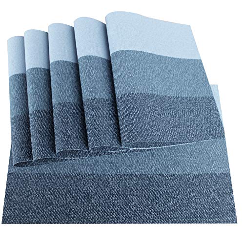 Familighter Placemats for Dining Table Set of 6 Woven Vinyl Washable Table Placemats Table Decoration Heat Insulation Stain Resistant Blue-Strip