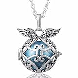 EUDORA Harmony Bola Angel Wing Locket Pandent Necklace 18mm Musical Chime Ball & 30'' Chain cornflower blue