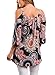 MICHEN Women Casual Loose 3/4 sleeve Cold Shoulder Floral Print Top Blouses(M,Black)