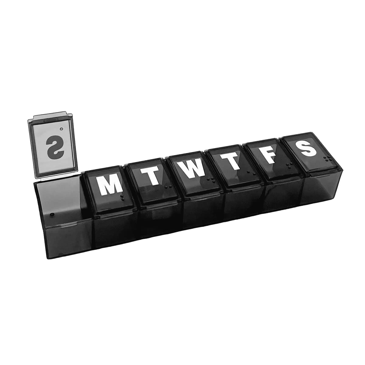 Photo 1 of Amazon Basic Care Weekly (7-Day) Pill Organizer, Vitamin Planner, And Medicine Box, Medium Compartments, Black