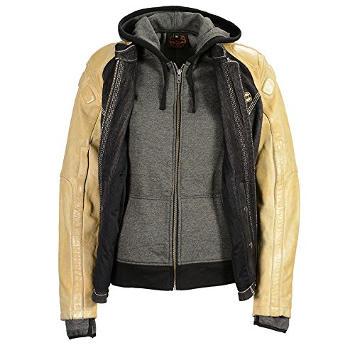 Motorcycle Womens Denim & Vintage Baige Leather Jacket with removable huddy Vent (XL Regular)