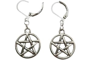 WYGUYO Pentacles Earrings, Pentagram Lever Back, Witch Goth Symbol Gothic Jewelry, Fantasy Magic