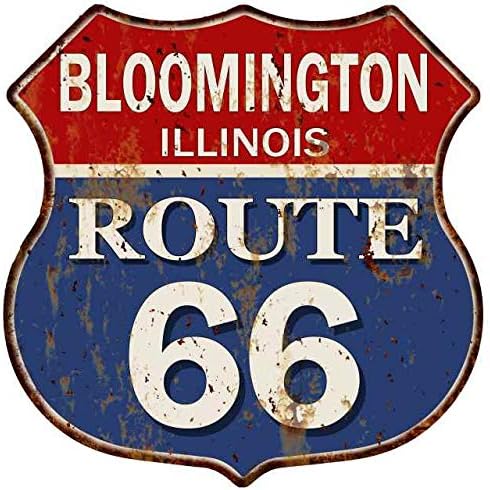 Bloomington, Illinois Route 66 Shield Metal Sign Man Cave Ga12 x 12 High Gloss Metal 211110013249