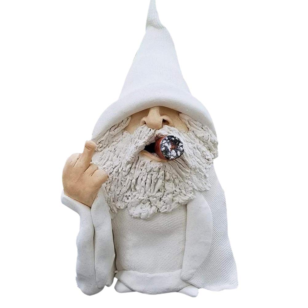 spier Garden Gnome Sculpture, Smoking Naughty Goblin Statue, Middle Finger Collectible Statue, Dwarf Landscape for Lawn Ornaments Indoor or Outdoor Decoration