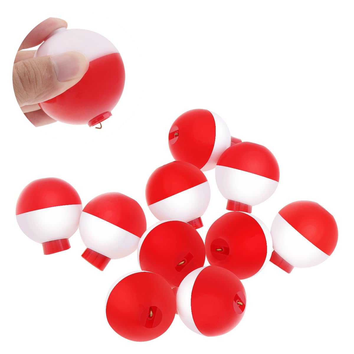 OriGlam 10pcs Fishing Snap-On Floats Bobbers, Hard ABS Red White Push Button Sea Carp Fishing Round Buoy Fishing Float Tackle (25mm)