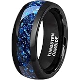 TUTISS 8mm Black Tungsten Rings for Men Women Outer Space Nebula Galaxy Blue Gemstone Purple Amethyst Inlay Engagement Wedding Band Polished Comfort Fit